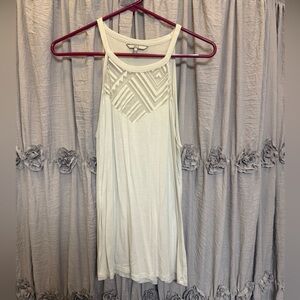 BKE Cream Mesh Yoke Sleeveless Tank